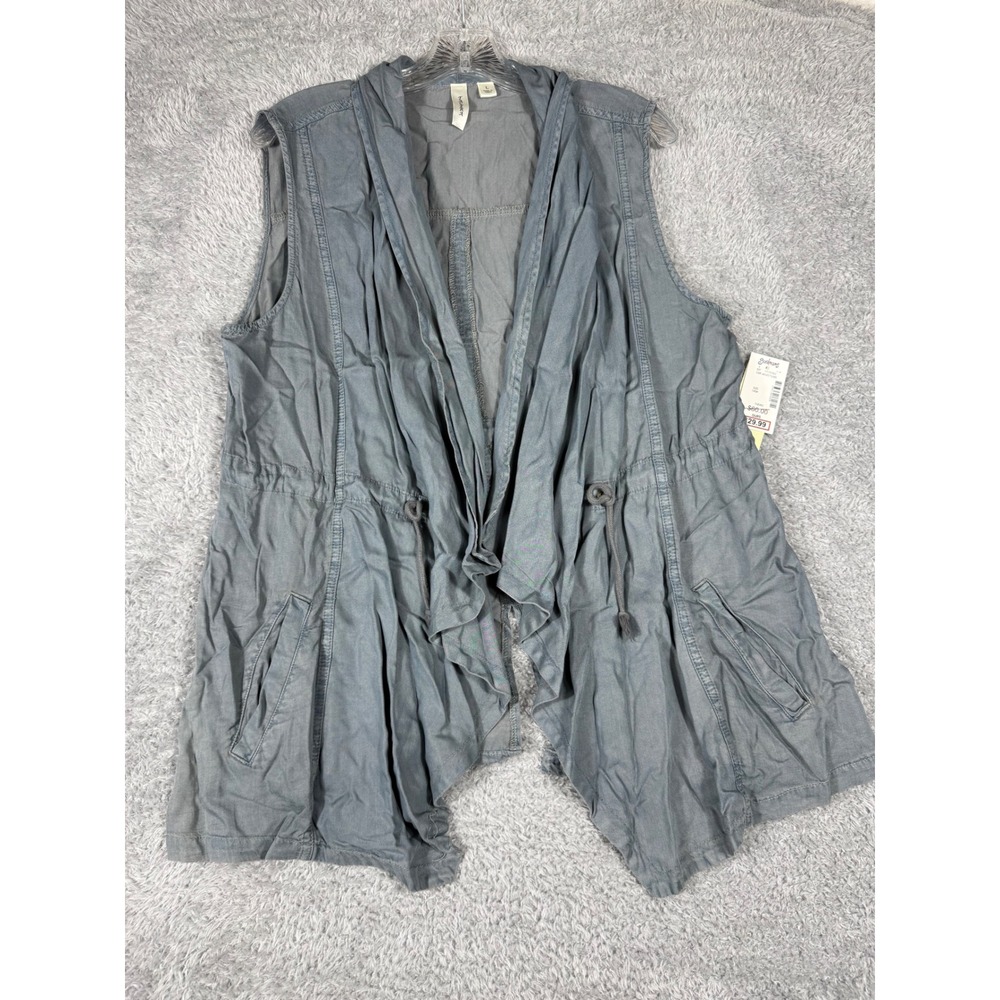 Tacera Drape Front Vest Women L Grey NWT Lyocell Cinched Waist Utility Boho